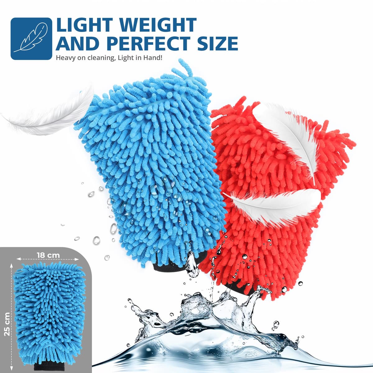 Microfibre Car Wash Mitt - Ultra-Soft, Super Absorbent & Scratch-Free Wash Mitt Glove for Car Washing, Lightweight & Durable, Safer Than Sponge & Wash Cloths, Effectively Traps Dirt-2 Pack — view 6