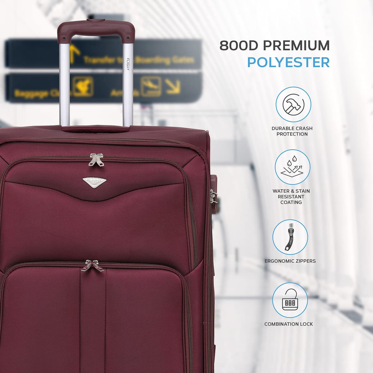 Flight Knight Lightweight 4 Wheel 800D Soft Case Suitcases Anti Crack Cabin & Hold Luggage Options Approved for Over 100 Airlines Including easyJet, BA & Many More! — view 4