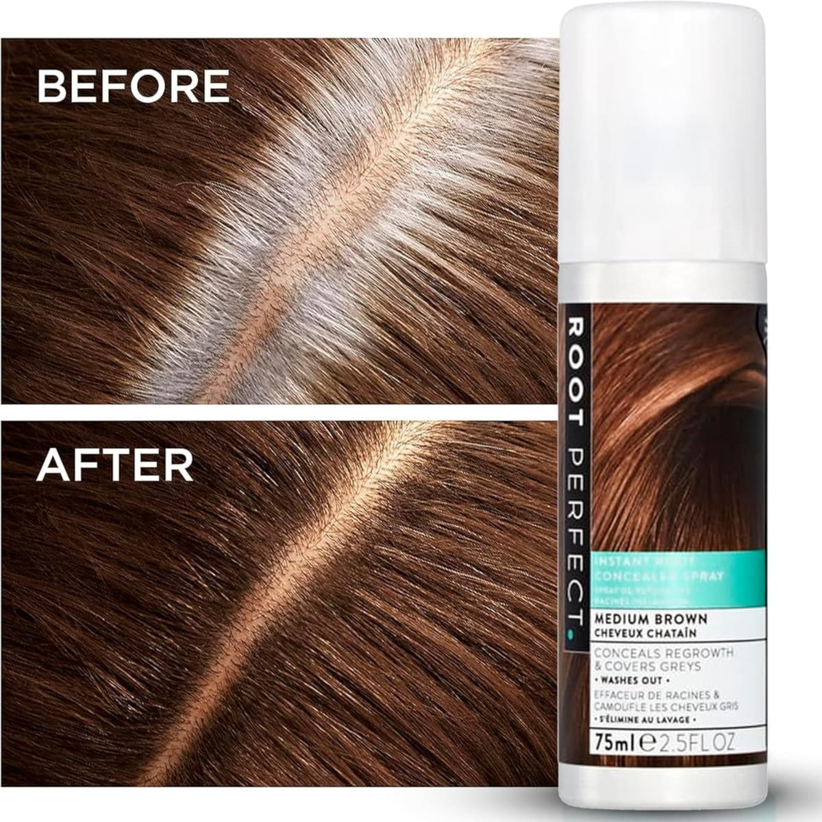 ROOT PERFECT Medium Brown Root Concealer Spray - Hair Color Touch Up for Gray Coverage - Instant Temporary Color - Quick & Easy Application - Undetectable Natural Look 75ml — view 2