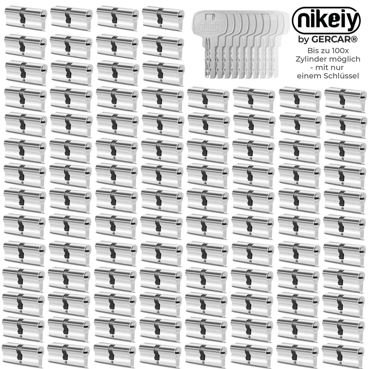 GERCAR 12 cilindros de cerradura con cierre uniforme, 12 cilindros de perfil 30/30, incluye 60 llaves de 60 mm, cerradura doble para puerta, juego de 12 unidades, longitud: 60 mm, A: 30 B: 30 — view 3