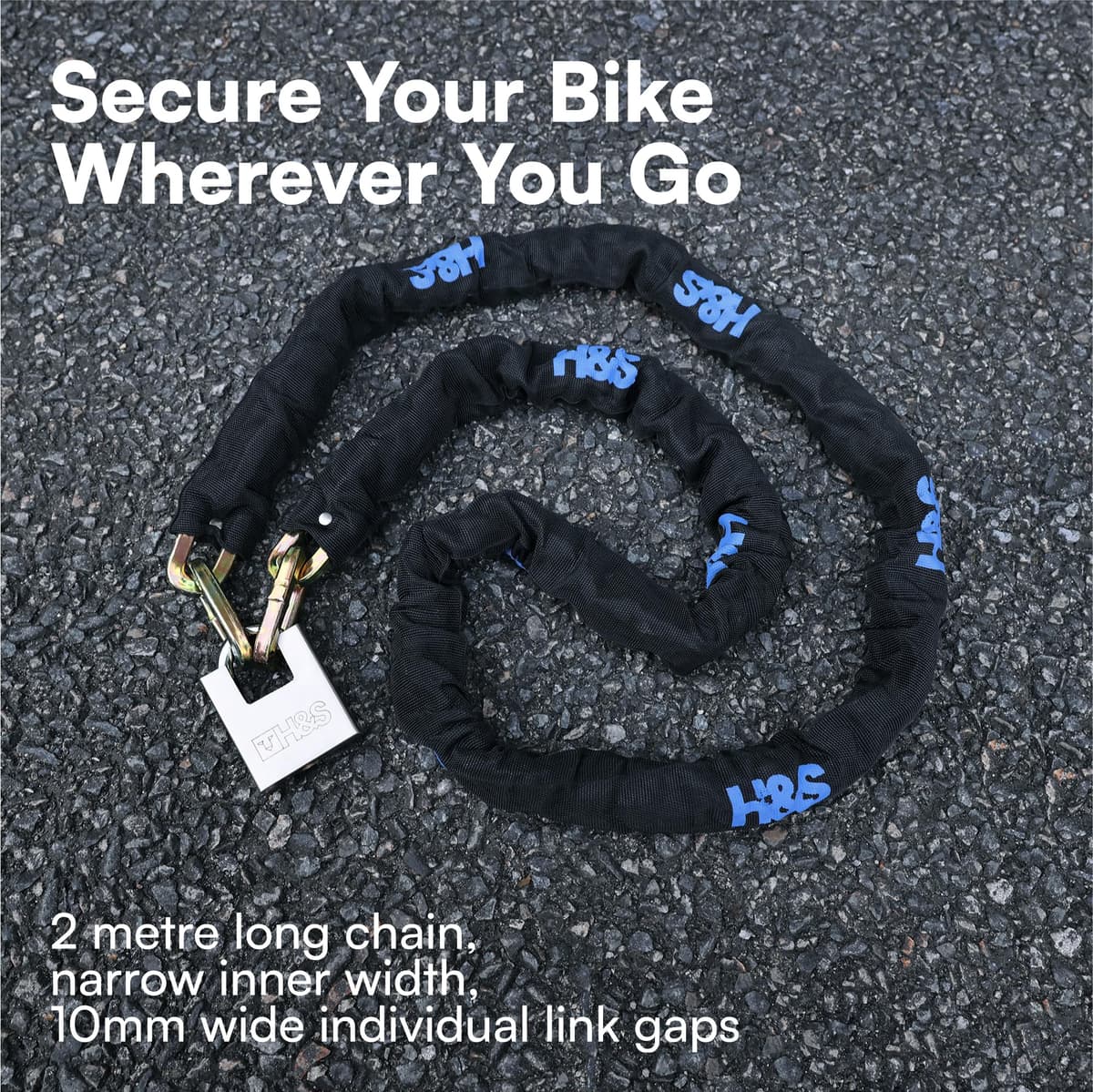 H&S Heavy Duty Motorbike Lock with Padlock | 10mm x 2m | Motorcycle Lock with Security Chain | 2m Bike Locks High Security | Strong Chain & Padlock | Moped Cycle locks (10mm Dia x 2000mm Length) — view 3