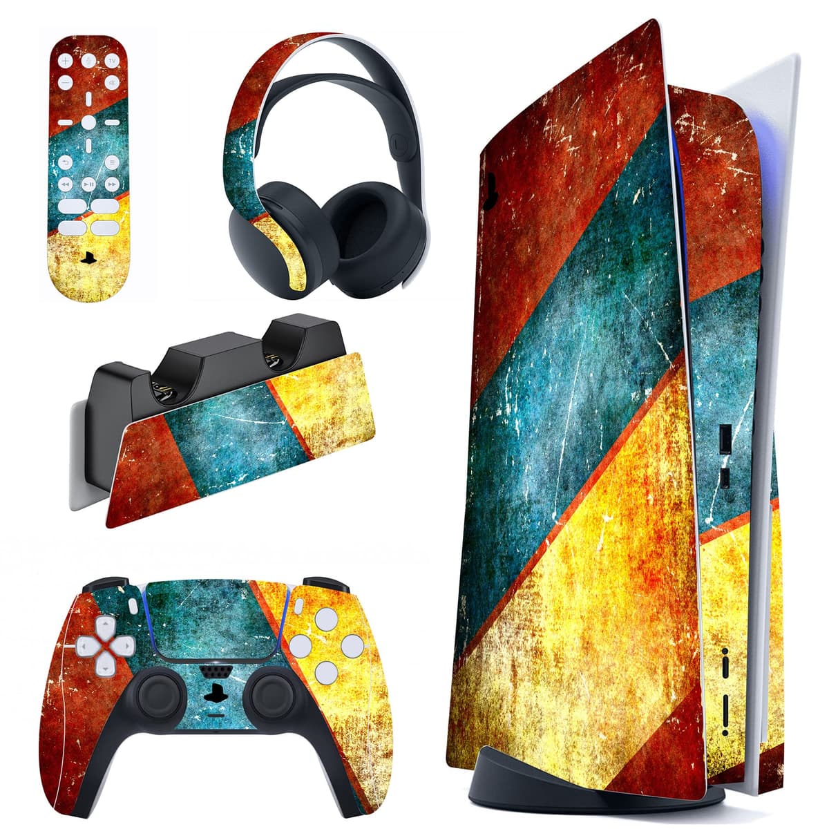 PlayVital Calcomanía Vinilo para ps5 Edición Disc - Pegatina Completa para Consola, Control, Base de Recarga, Control Remoto y Audífonos, Cubierta Protectora Adhesiva(Efecto de Mármol Dorado Rosa) — view 17