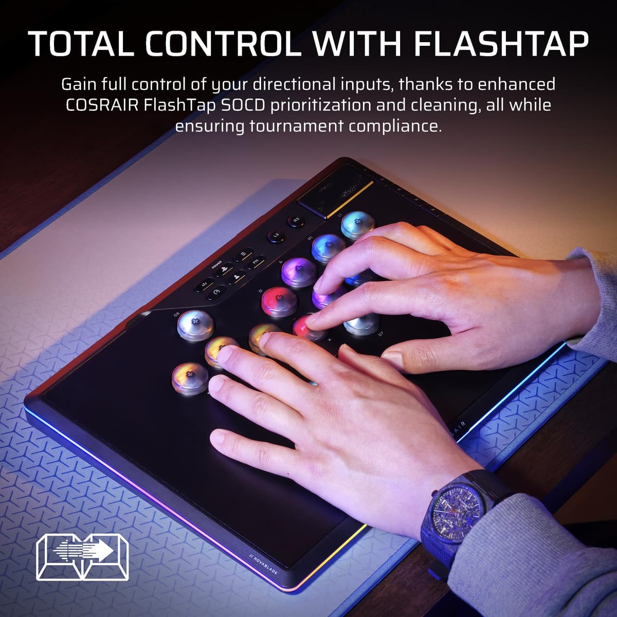 Corsair NOVABLADE PRO Wireless Hall Effect Leverless Controller – 15-Main Key Layout, 1000Hz Polling, 2.4GHz Wireless, SOCD, MGX Hyperdrive Hall Effect Magnetic Switches – PS5, PS4, PC – Black — view 8