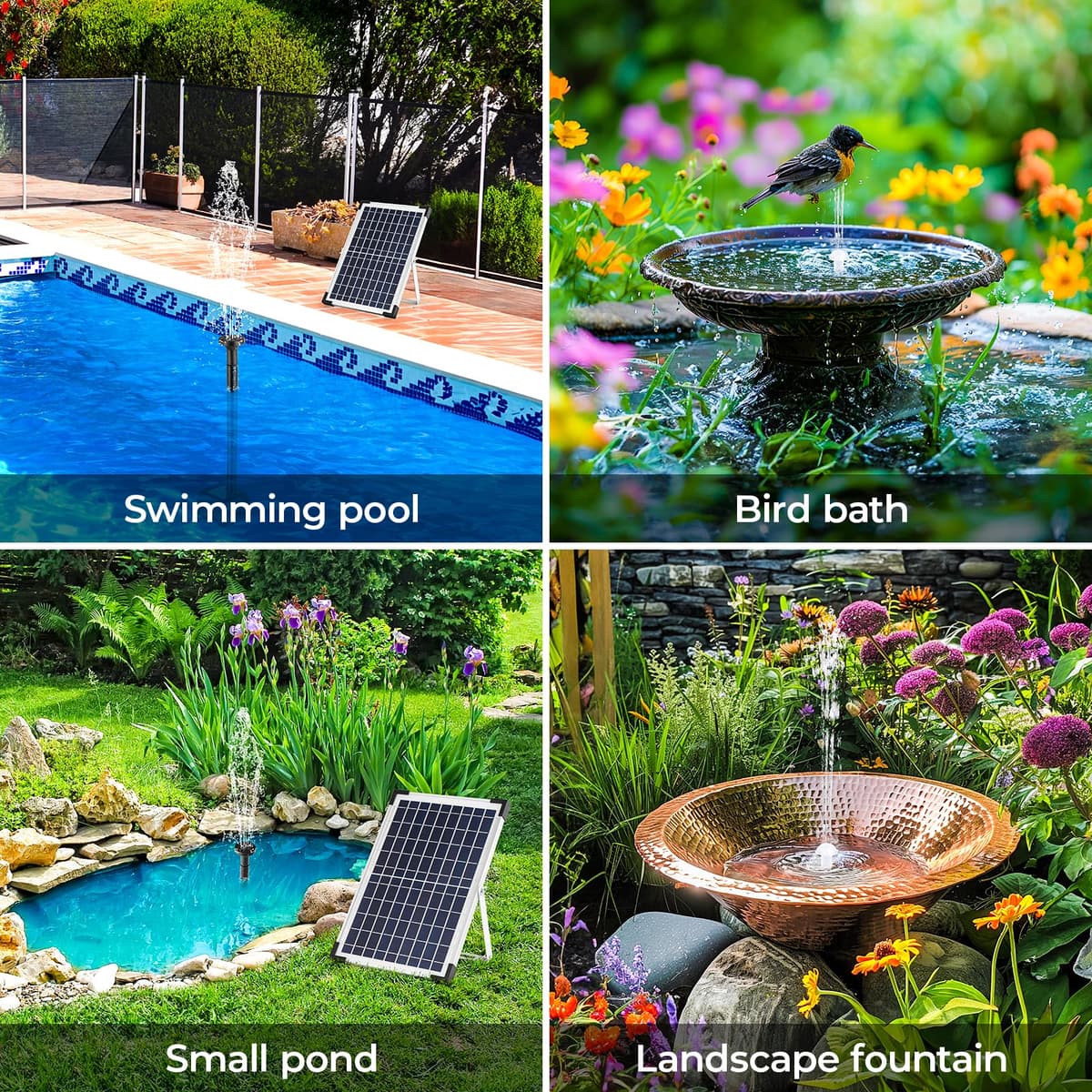 Clevich 12W Solar Fountain Pump with 500L/h Flow Rate, 1M Tube & 9 Nozzles for Garden Ponds, Bird Baths & Fish Tanks – 3.25M Cable for Outdoor Water Features — view 3