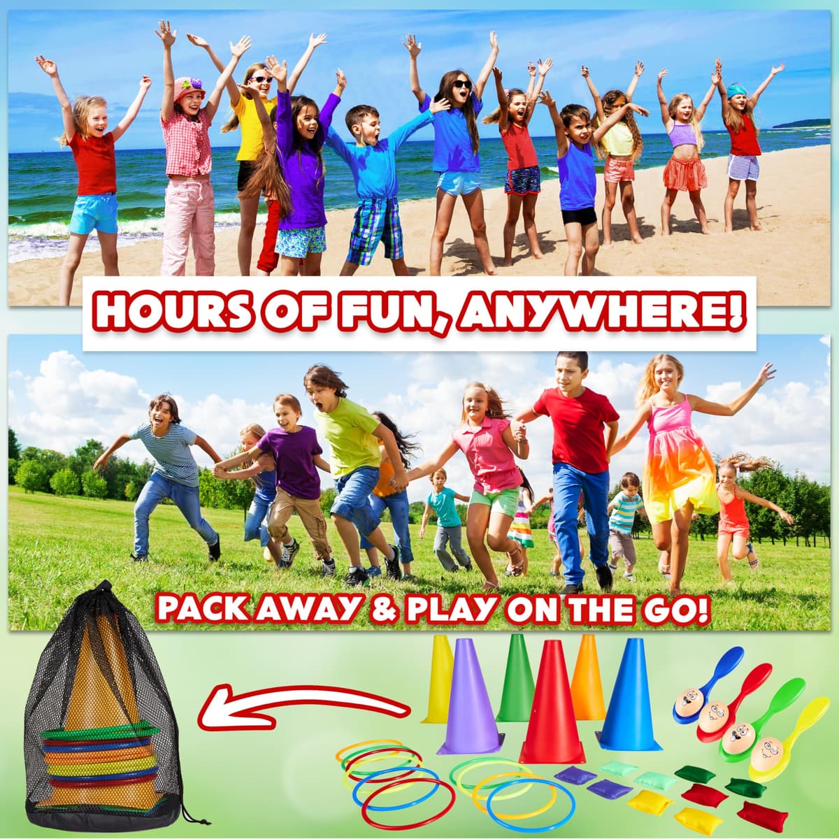 KreativeKraft Kids Games Outdoor Play Equipment for Kids Adults Family Garden Toys Sports Day Kit Egg and Spoon Race Ring Toss Sack Race Bean Bag Snakes and Ladders — view 3