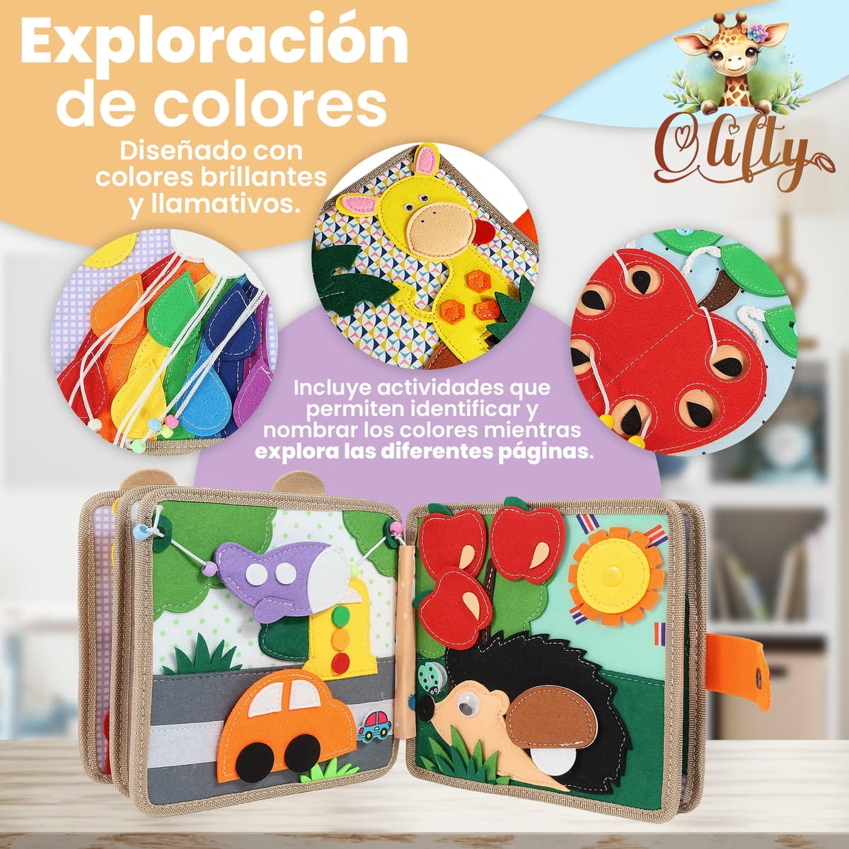Libro Montessori 1 Año - Busy Board Montessori - Libro Bebé 1 Año - Busy Book - Libro Sensorial Bebé de Fieltro - Tablero Montessori 2 Años (Jirafa) — view 3