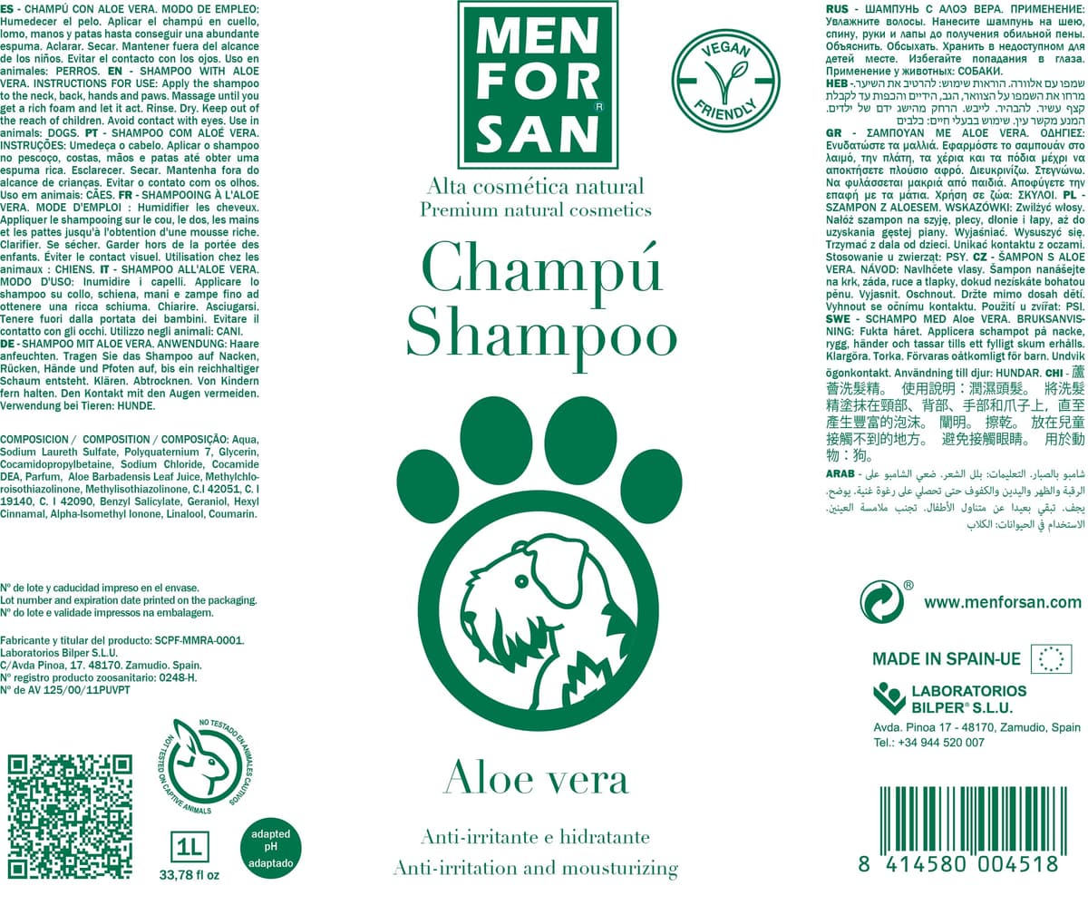MENFORSAN Champú Aloe Vera para Perros | Hidrata en profundidad | Acción Anti Irritaciones y Anti Eczemas | 100% Natural | Herbácea | 1L — view 2
