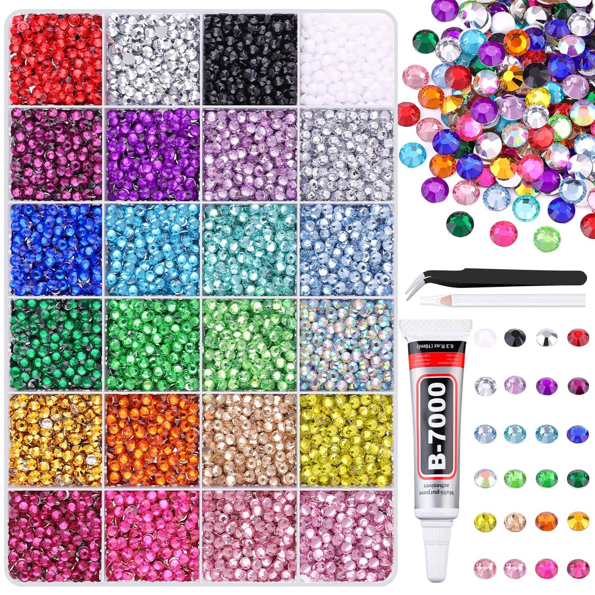 Resin Jelly Rhinestones for Crafting with B7000 Jewelry Glue, 2 Boxes Gold Flatback Crystals with 2Pcs 10ml Glue, Bedazzling Non Hotfix Gems for DIY Tumblers Clothing Shoes Manicure — view 56