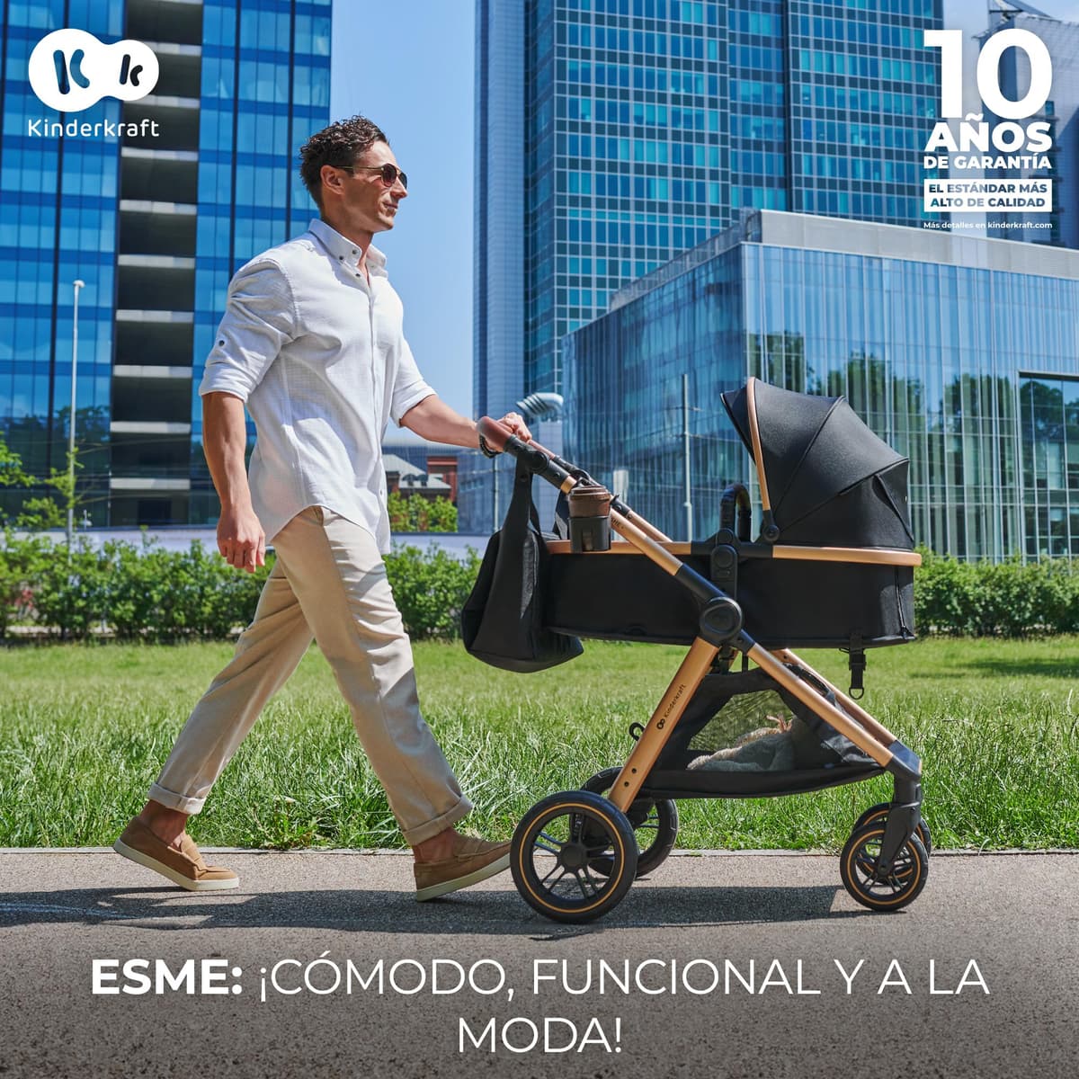 Kinderkraft ESME Carrito bebé 3 en 1 Set, con Portabebés Mink PRO I-Size, Sistema de Viaje, Cochecito para Bebé, Cochecito, Plegable, para Recién Nacido hasta 4 Años, Beige — view 2