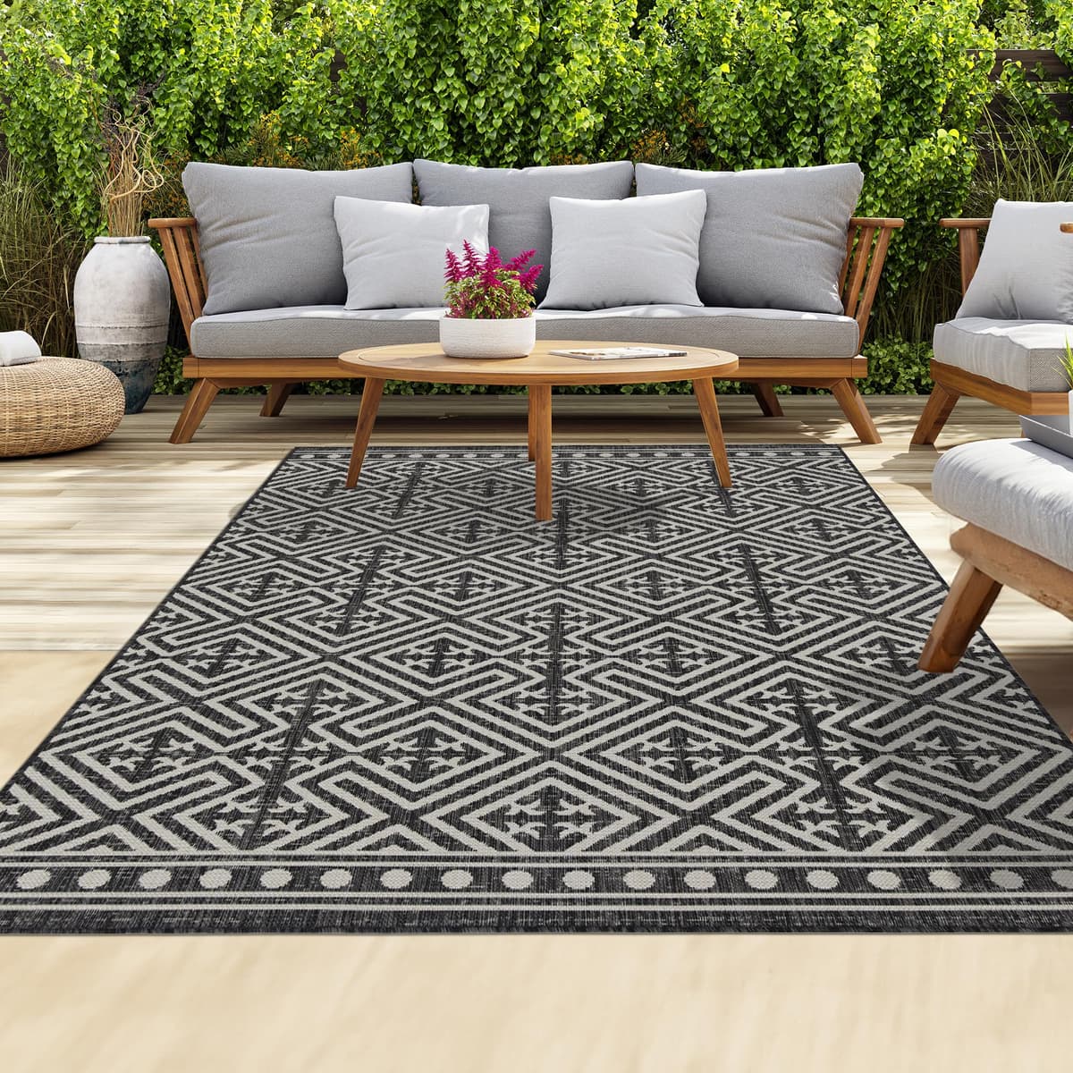 homeart Outdoor Rugs | Easy-Cleaning Indoor & Outdoor Area Rugs for Porch, Deck, Balcony, Garden, Picnic, Kitchen, Hallway | UV & Weather-Resistant Large Patio Rug Mats | Green Cream, 80 x 150 cm — view 30
