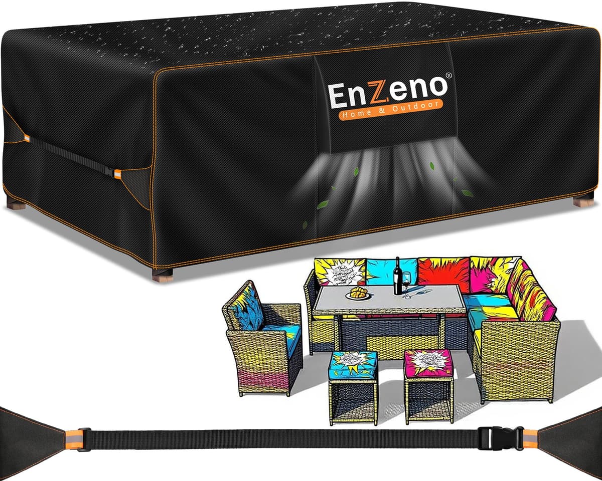 Enzeno Outdoor Garden Furniture Covers - Waterproof with Air Vent, Patio Table and Chair Set Cover, Heavy Duty Oxford Fabric 200X160X74cm — view 16