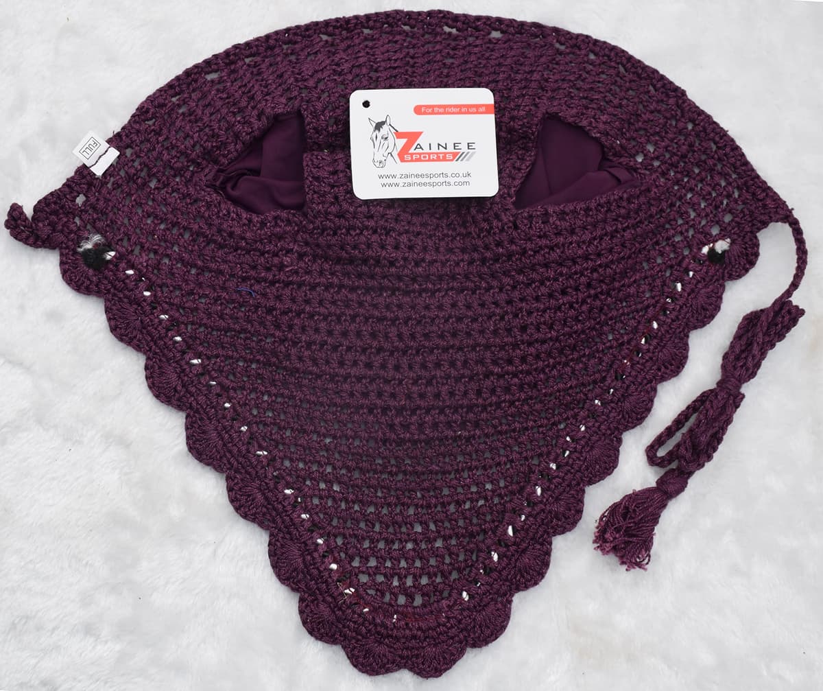 ZAINEE HORSE FLY VEIL EAR BONNET NET BREATHABLE COTTON HAT EQUESTRIAN (Pony, Berry) — view 3