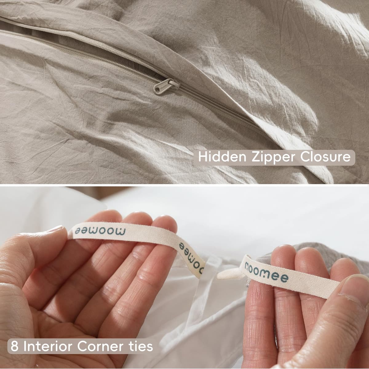 MooMee Bedding Duvet Cover Set 100% Washed Cotton Linen Like Textured Breathable Durable Soft Comfy (Tannish Linen Grey, King) — view 96