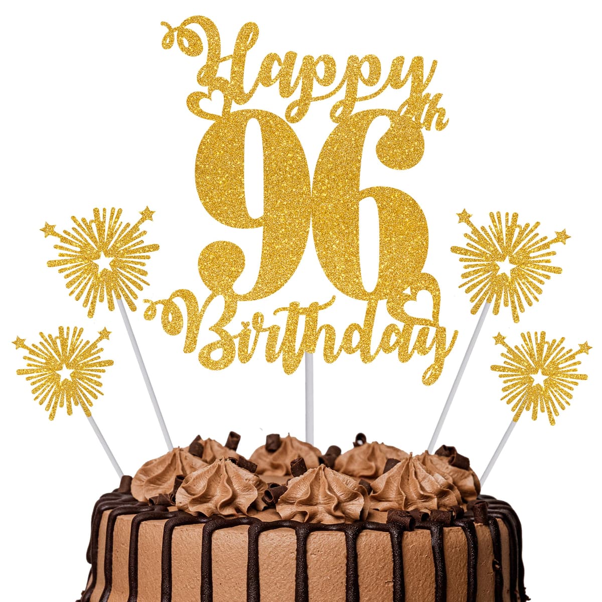 Gold Glitter 96th Birthday Cake Topper Set – 5 Piece Premium Glitter Birthday Decoration & Party Supplies for Men, Women & Kids – 96th Birthday