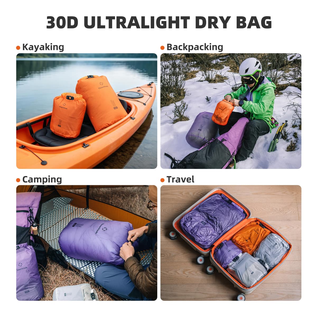 Thous Winds 6L Dry Bag, Lightweight Waterproof Bag, Roll Top Design for Camping, Travel, Paddle Board, Boating Essentials — view 3