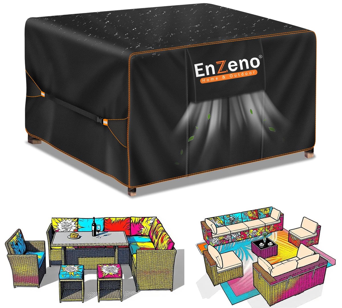 Enzeno Outdoor Garden Furniture Covers - Waterproof with Air Vent, Patio Table and Chair Set Cover, Heavy Duty Oxford Fabric 200X160X74cm — view 12