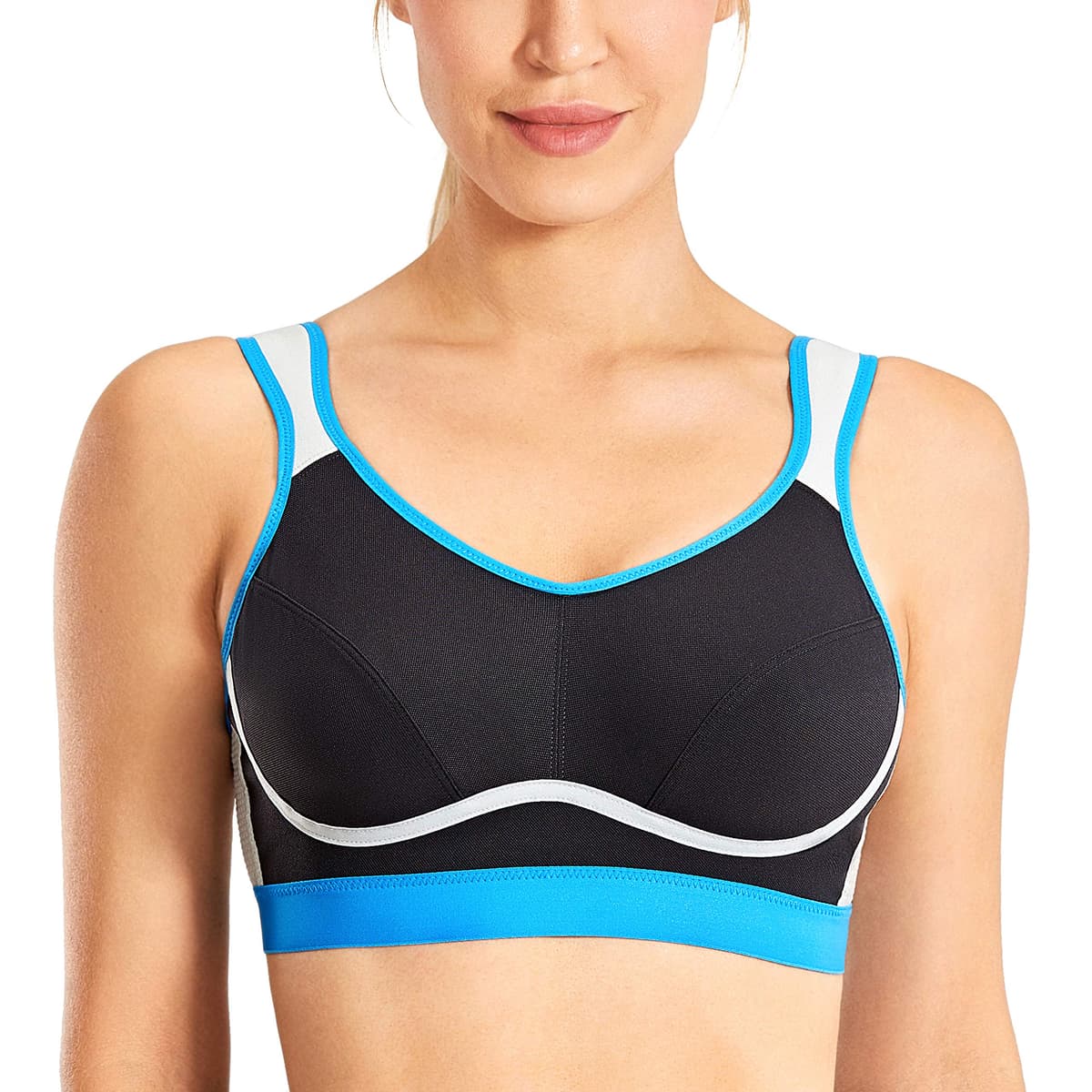 SYROKAN Women's Comfort Sports Bra High Impact for Large Breasts Wireless Stretch Support Bounce Control — view 7