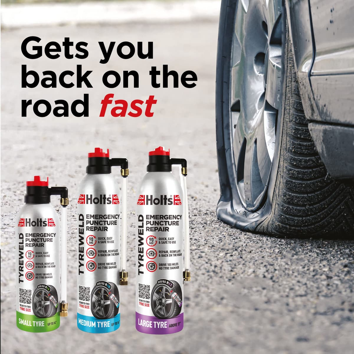 Holts Tyreweld Puncture Sealant Emergency Tyre Repair Foam Car Puncture Repair Kit Sealant, Quick & Easy Flat Tyre Foam, Drive Up To 100 Miles, No Tools Needed Unscented, 400ml , Pack of 1 — view 3