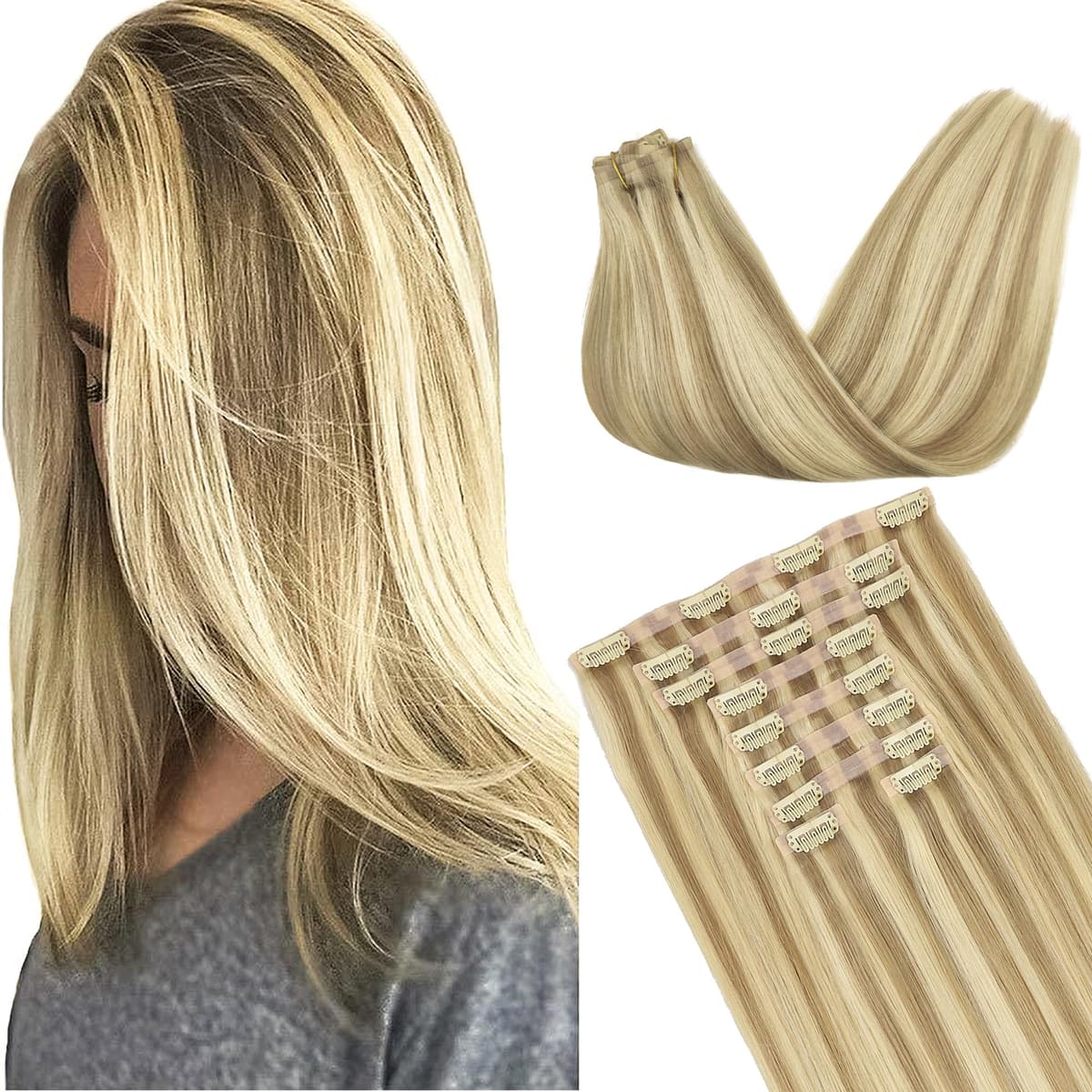 GOO GOO Clip in Hair Extensions Human Hair, 18inch 150g 9Pcs, #2 Dark Brown, Hair extensions for women, Human Hair Extensions Clip in — view 78
