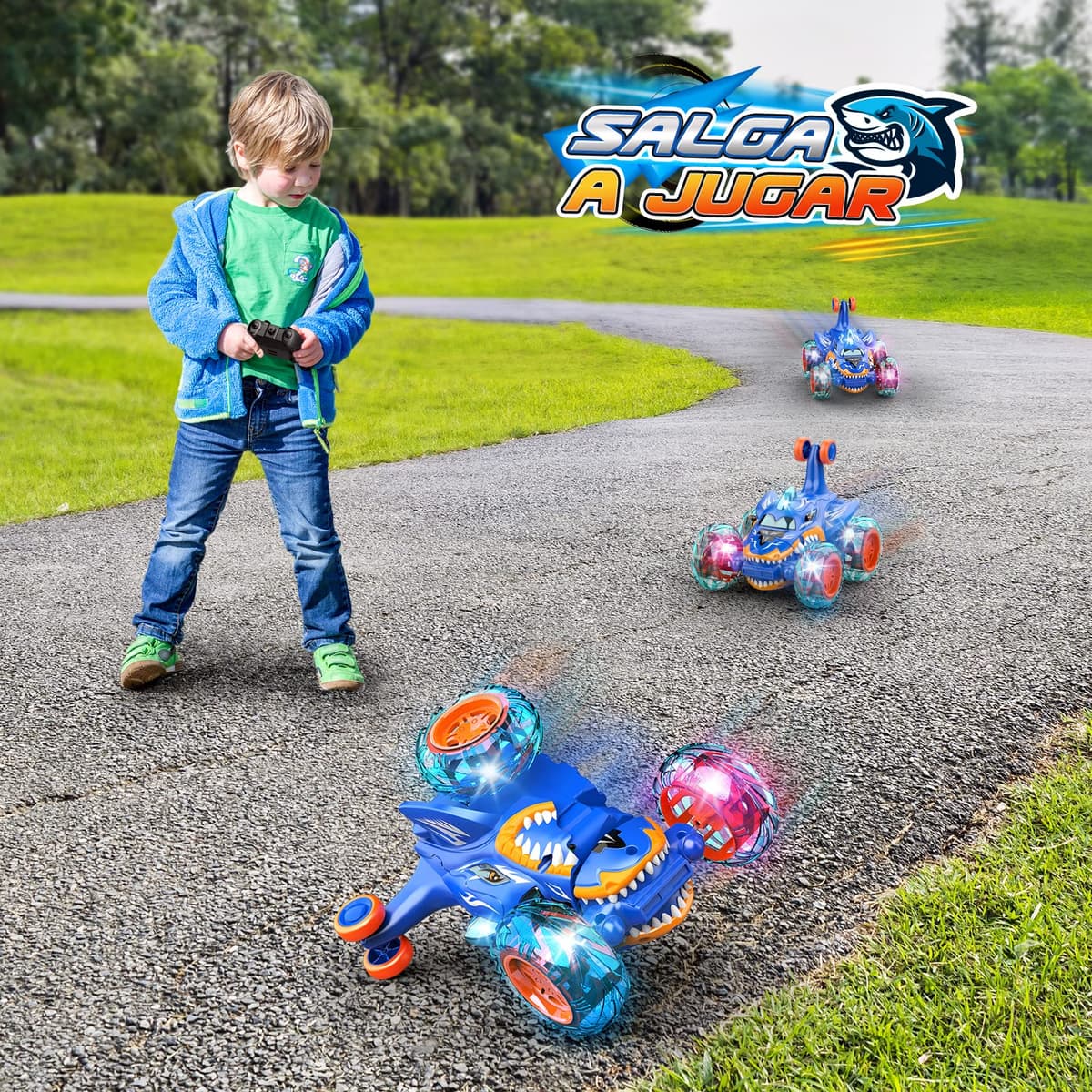Dislocati Coche Teledirigido, 2.4GHz 4WD LED Coche RC Monster Truck, Juguetes & Regalos para Niños (Azul) — view 6
