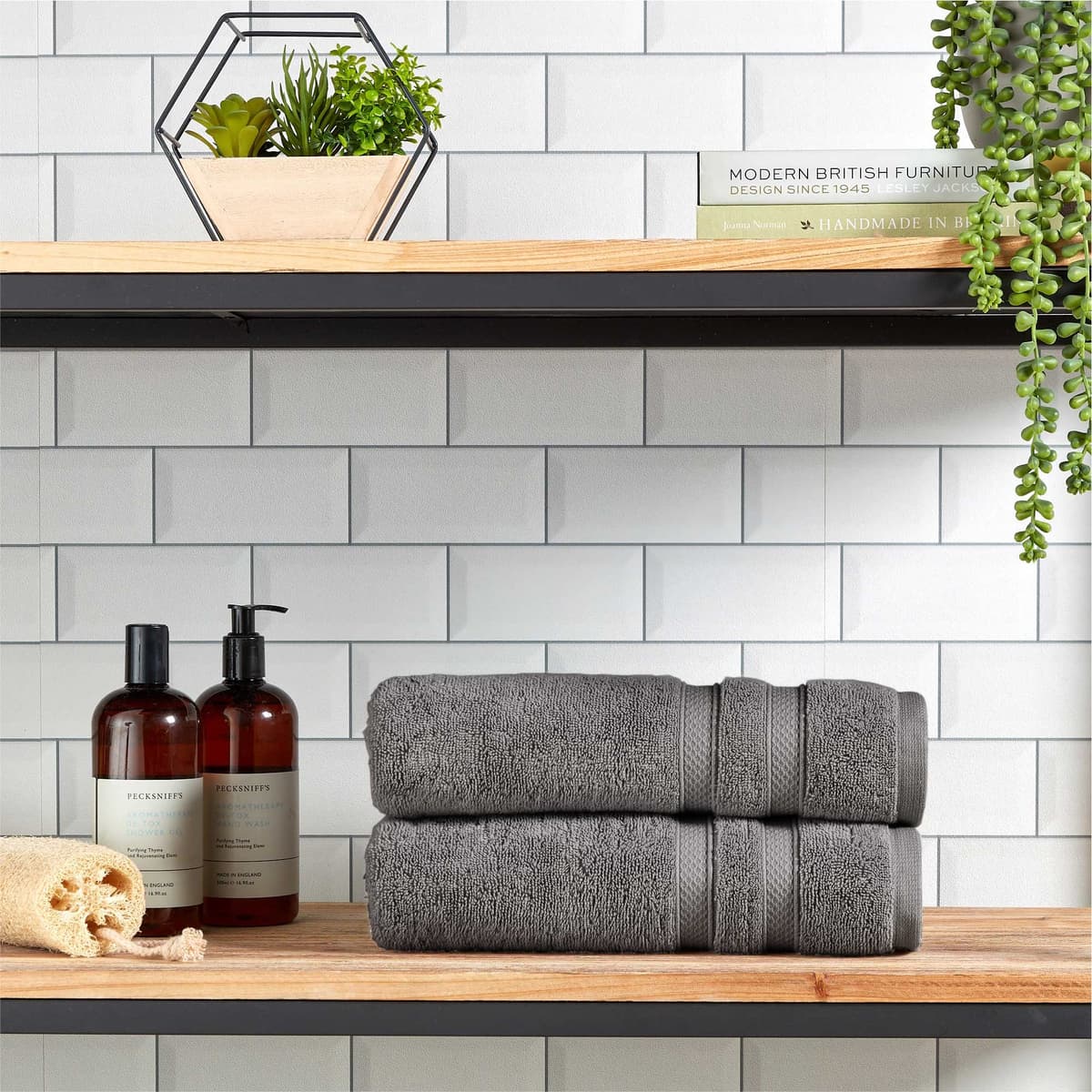 Christy Chroma Bath Towels | Set of 2 | Highly Absorbent Heavyweight 675GSM | Bold and Bright | Soft Velvety Smooth Bathroom Shower Towels | 100% Cotton | Sustainably Made | Ash Grey — view 2