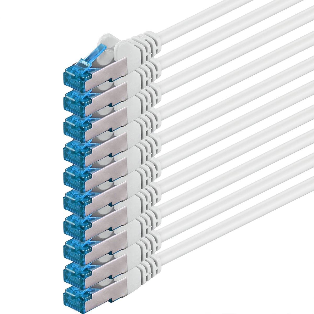 0,5m Cable de Red, Cable Ethernet y LAN SFTP PIMF Cat6a - transmite hasta 10 Gigabit por Segundo y es Adecuado para switches, routers, módems con Entrada RJ45, blanco - 10 piezas