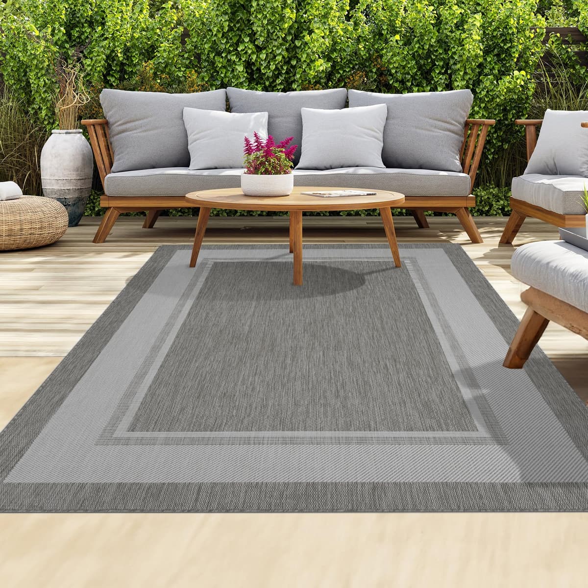 homeart Outdoor Rugs | Easy-Cleaning Indoor & Outdoor Area Rugs for Porch, Deck, Balcony, Garden, Picnic, Kitchen, Hallway | UV & Weather-Resistant Large Patio Rug Mats | Green Cream, 80 x 150 cm — view 13