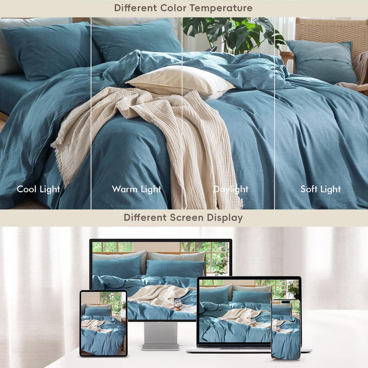MooMee Bedding Duvet Cover Set 100% Washed Cotton Linen Like Textured Breathable Durable Soft Comfy (Tannish Linen Grey, King) — view 106