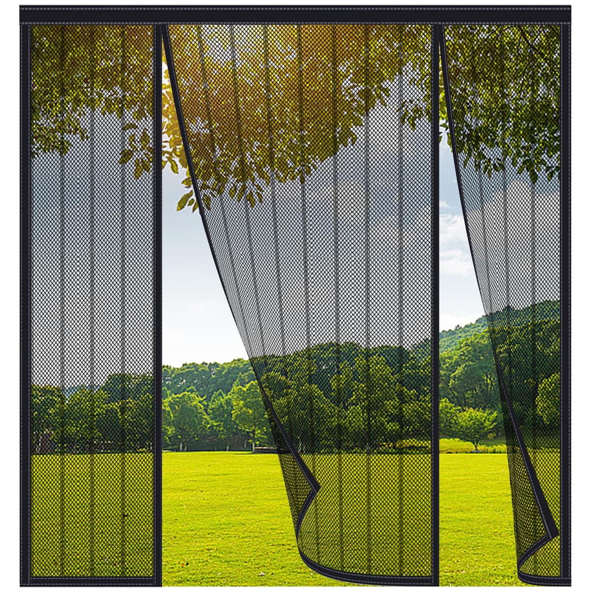 Mosquitera Magnética para Puerta, Anti Mosquito Insecto Mosquitera, Mosquitera de Doble Puerta,puerta Mosquitera Magnética de Doble Apertura para Balcones,Puerta Corredera, Negro-A-190x190cm