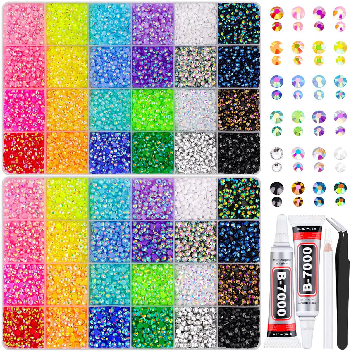 Resin Jelly Rhinestones for Crafting with B7000 Jewelry Glue, 2 Boxes Gold Flatback Crystals with 2Pcs 10ml Glue, Bedazzling Non Hotfix Gems for DIY Tumblers Clothing Shoes Manicure — view 19