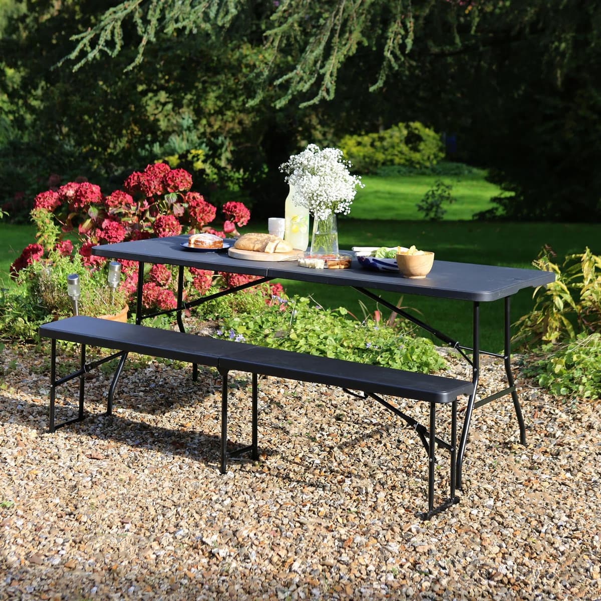Harbour Housewares Rectangle Folding Trestle Table - 180cm (1.8m) (6ft) - Black - Outdoor Folding Table for Picnic, BBQ, Garden, Camping, Wedding, Party Catering — view 2