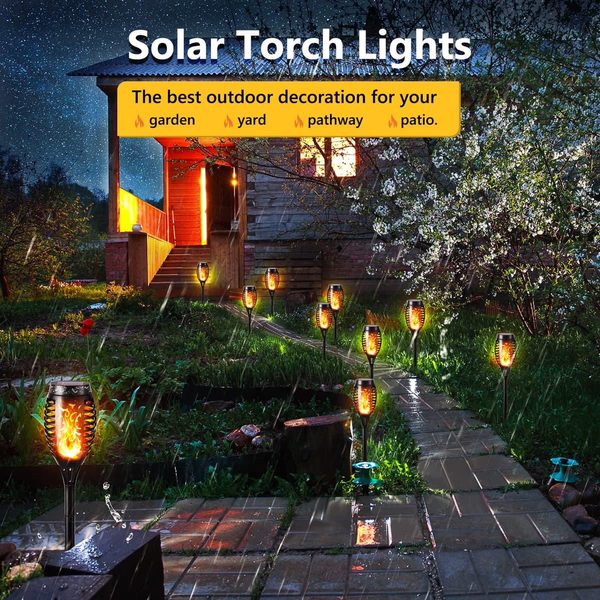 NEXVIN 8 Pack Solar Flickering Dancing Flame Lights Waterproof Solar Torch Lights for Outdoor Garden Patio Pathway Yard Driveway Halloween Decorative — view 3