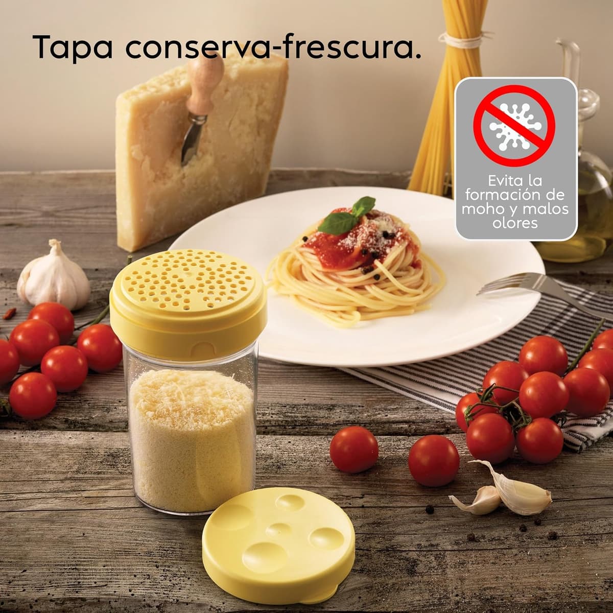 Snips - Espolverador de Queso Rallado, Quesera y Contenedor de Queso Frigorífico 2en1 - Recipientes para Alimentos con Desmenuzado y Dosificador de Quesos Integrado, 300 ml, Ø8.5x14.5cm Made in Italy Dispensador de queso 0.3 Litre — view 3
