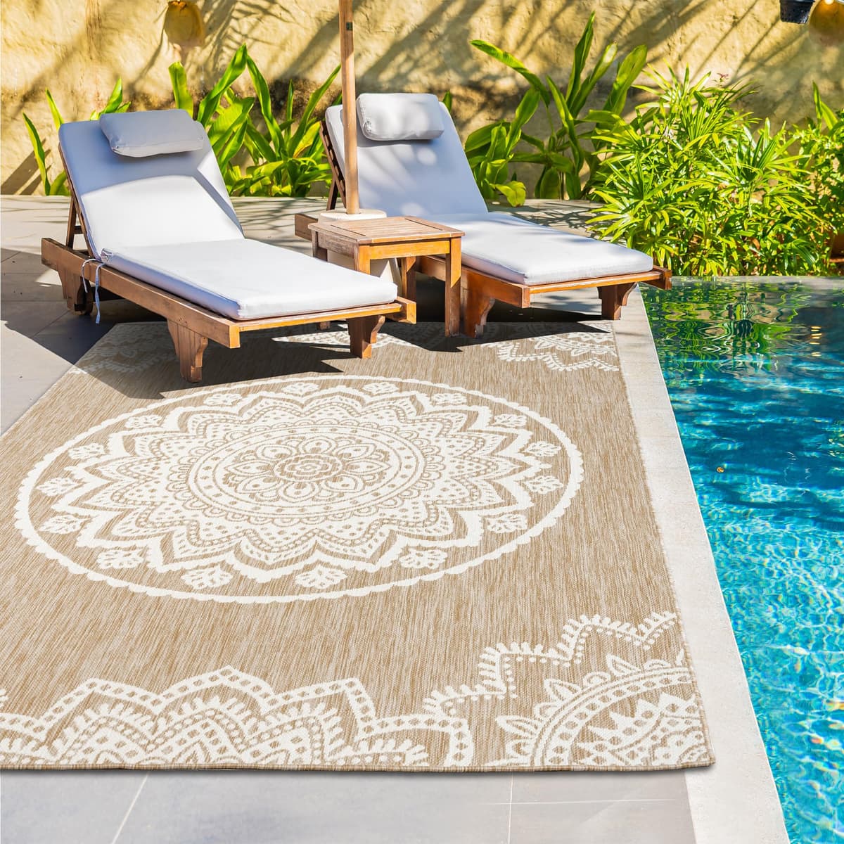 homeart Outdoor Rug - Easy-Clean, Durable, Stain-Resistant, Weather & UV Resistant Indoor & Outdoor Rugs for Porch, Deck, Balcony, Garden, Picnic and Patio | Mandala Natural, Cream - 120x170cm — view 2