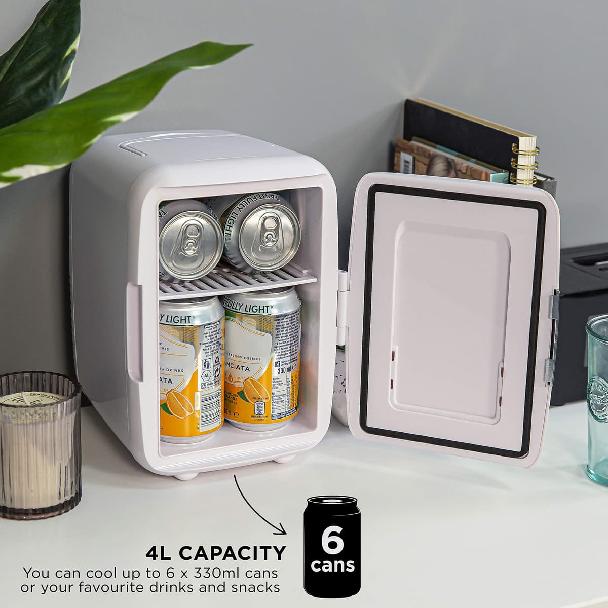 Russell Hobbs RH4CLR1001 4L/6 Can Portable Mini Cooler & Warmer for Drinks, Cosmetics/Makeup/Skincare, AC/DC Power, Retro Style, White, For Bedroom, Home, Caravan, Car — view 4
