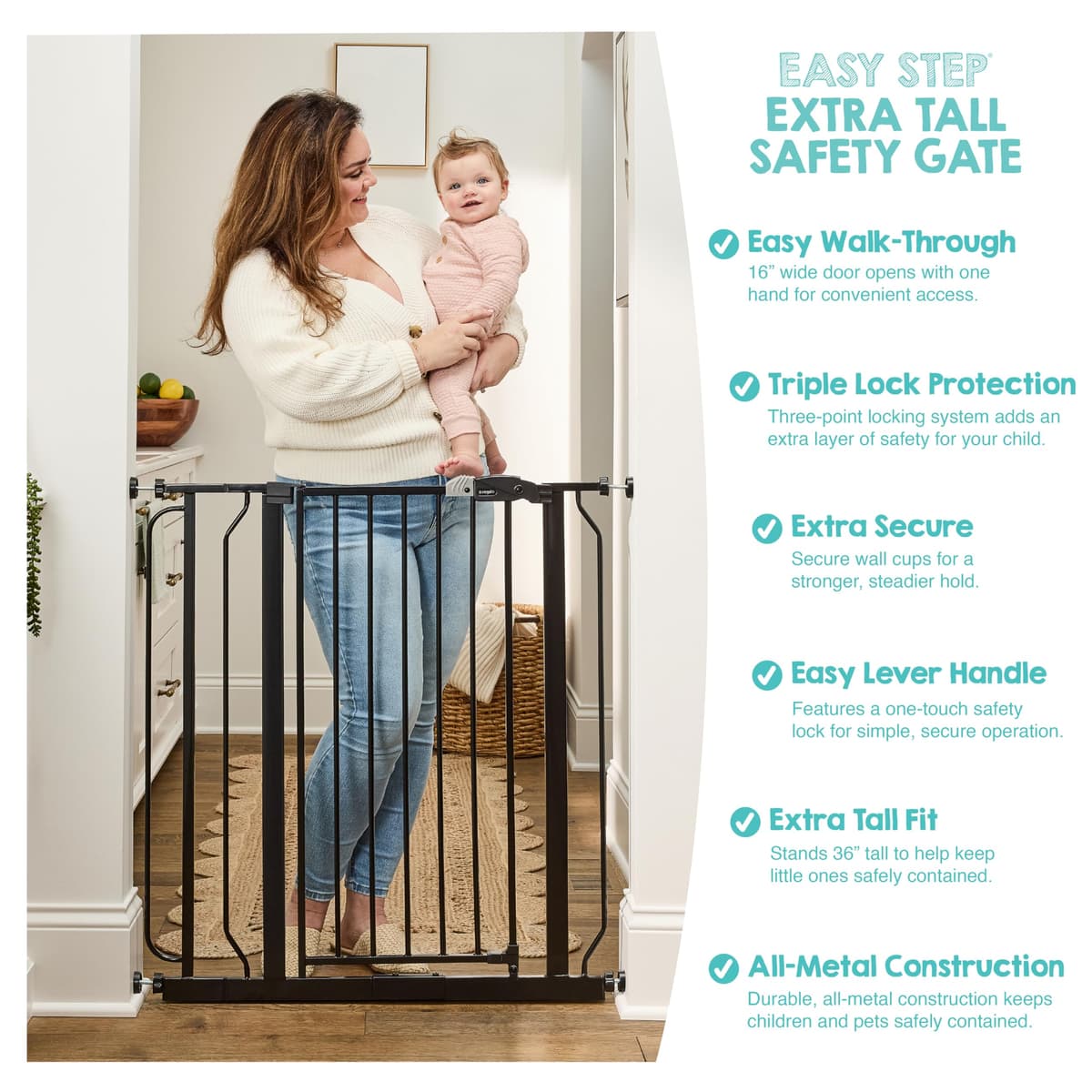 Regalo Easy Step Walk Thru Baby Safety Gate with Included Extension Kit (104 cm, Black) — view 5