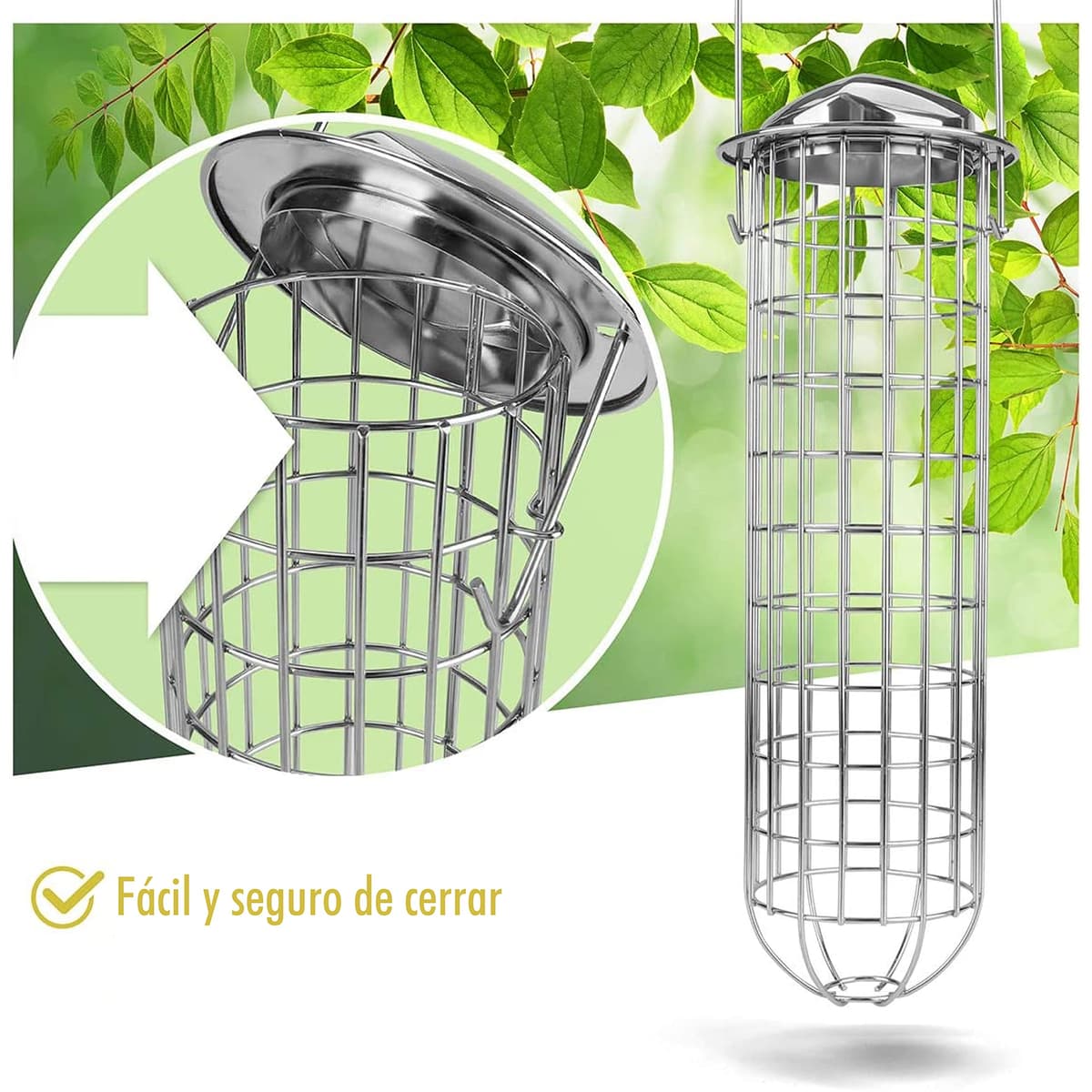 Wildtier Herz Soporte de Comida para Aves Silvestres, Comedero para pájaros, Soporte para Bolas de Grasa, 31cm de Acero Inoxidable Alemana, Color Plateado — view 3
