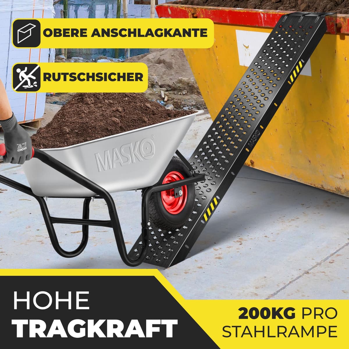 MASKO® 2X Rampa de Carga 400 kg | Acero galvanizado | Antideslizante | 200 kg* por Pieza | Máximo 400 kg* por par | Rampa de Carga para Motocicletas ATV y Cuatrimotos — view 2