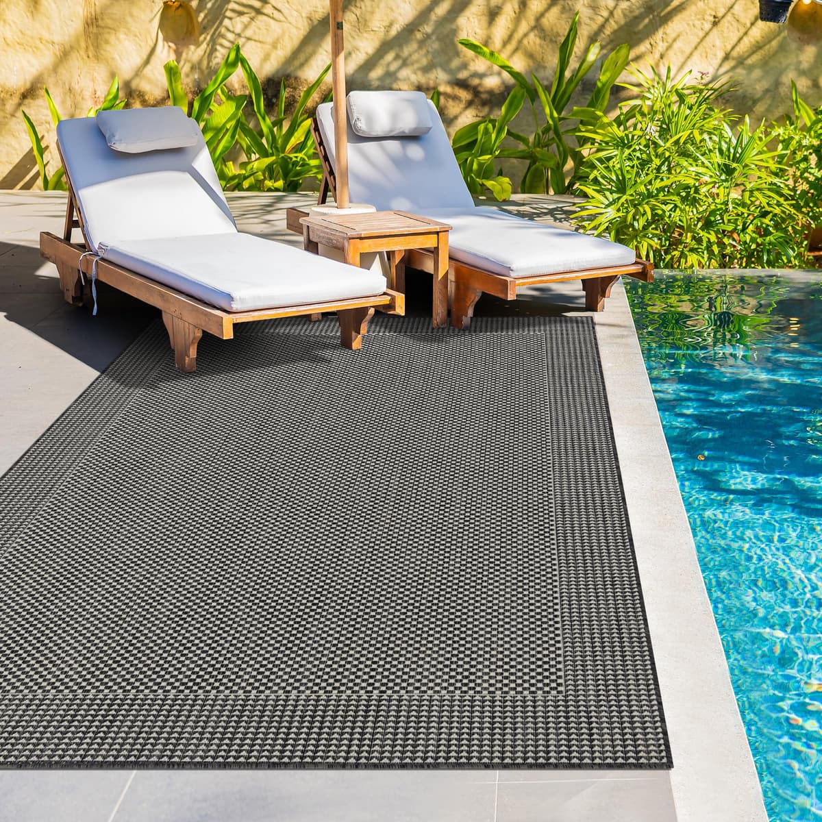 homeart Outdoor Rugs | Easy-Cleaning Indoor & Outdoor Area Rugs for Porch, Deck, Balcony, Garden, Picnic, Kitchen, Hallway | UV & Weather-Resistant Large Patio Rug Mats | Anthracite Cream 80 x 150 cm — view 3