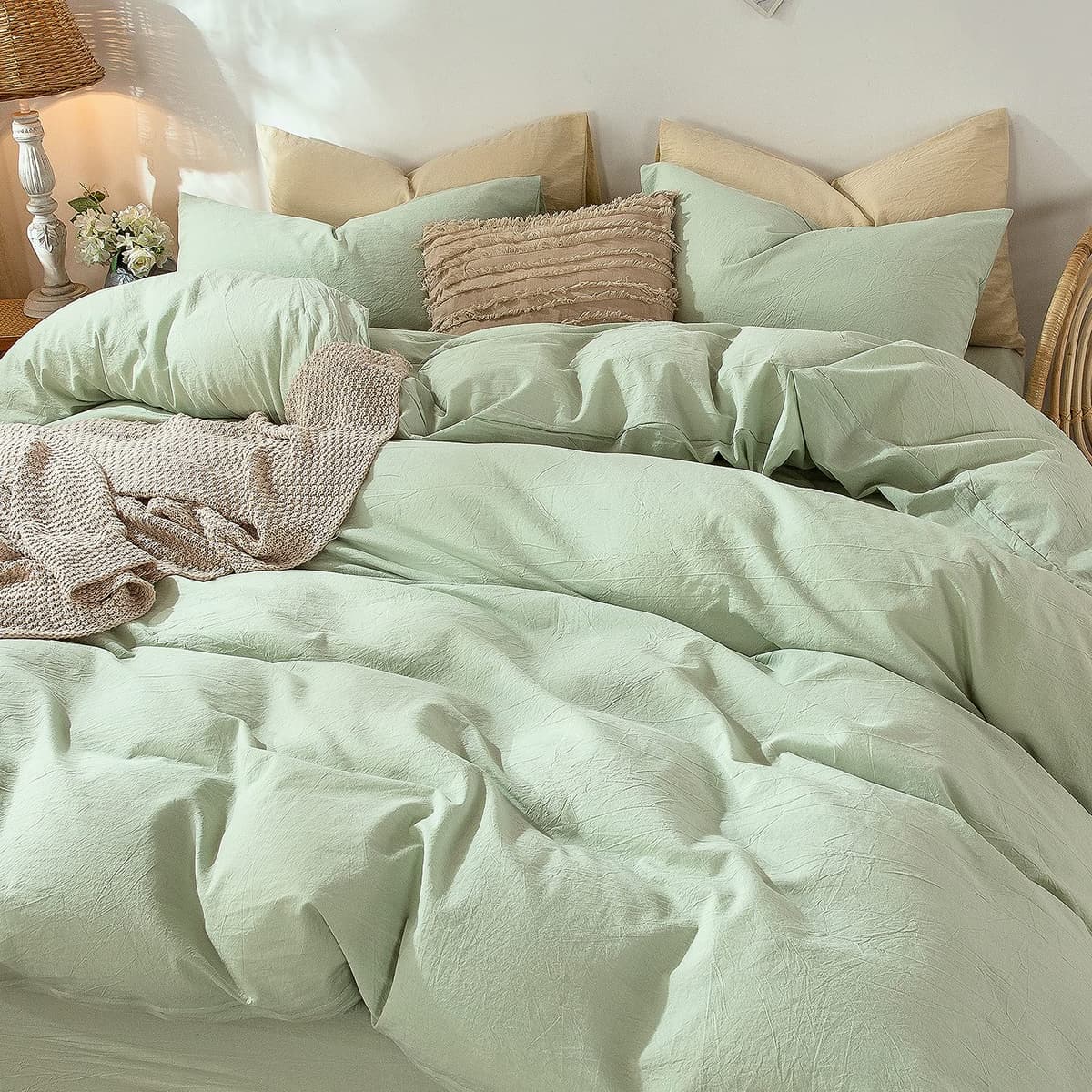 MooMee Bedding Duvet Cover Set 100% Washed Cotton Linen Like Textured Breathable Durable Soft Comfy (Tannish Linen Grey, King) — view 164