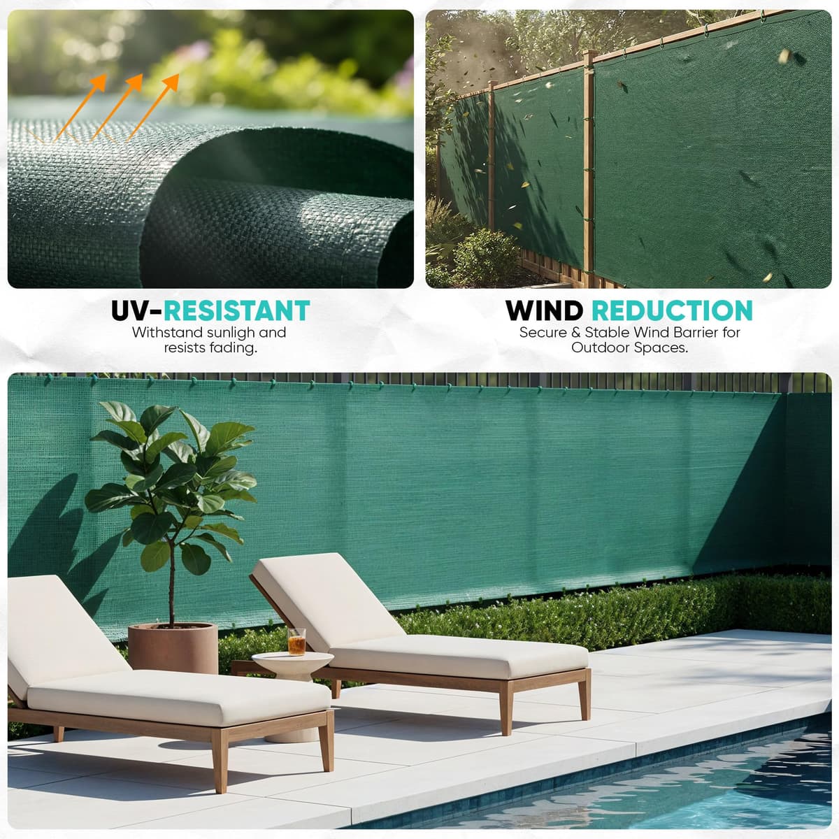 SG Traders Privacy Netting 1m x 10m - Garden Privacy Screen 90 GSM, HDPE Outdoor 80% Shading Net, UV-Resistant Tear Resistant Windbreak Fencing with Holes and Cable Ties, Easy to Install (Green) — view 2