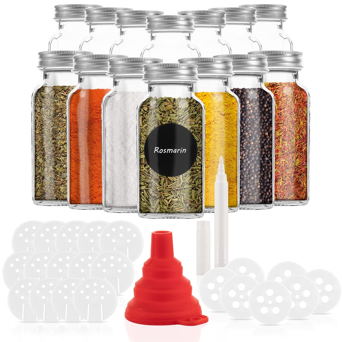 Kamoro HOME & KITCHEN 4 spice jars for easy storage of spices - Extra large capacity of 170ml - 8 shakers of 2 shapes for easy dosing — view 5