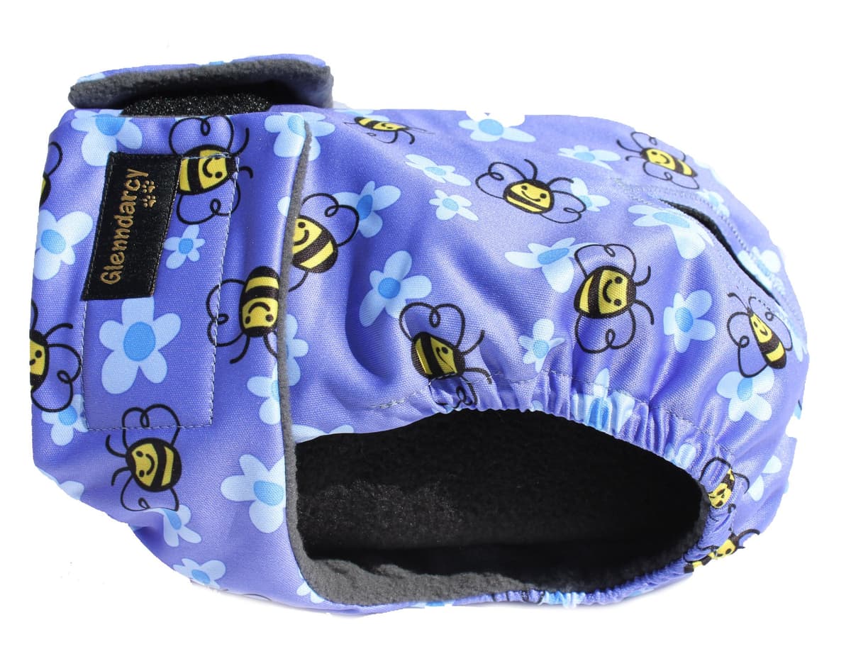 Female Dog Season Nappy - Waterproof Fabric (Size Large Pants & 2 Washable Pads, Busy Bee)