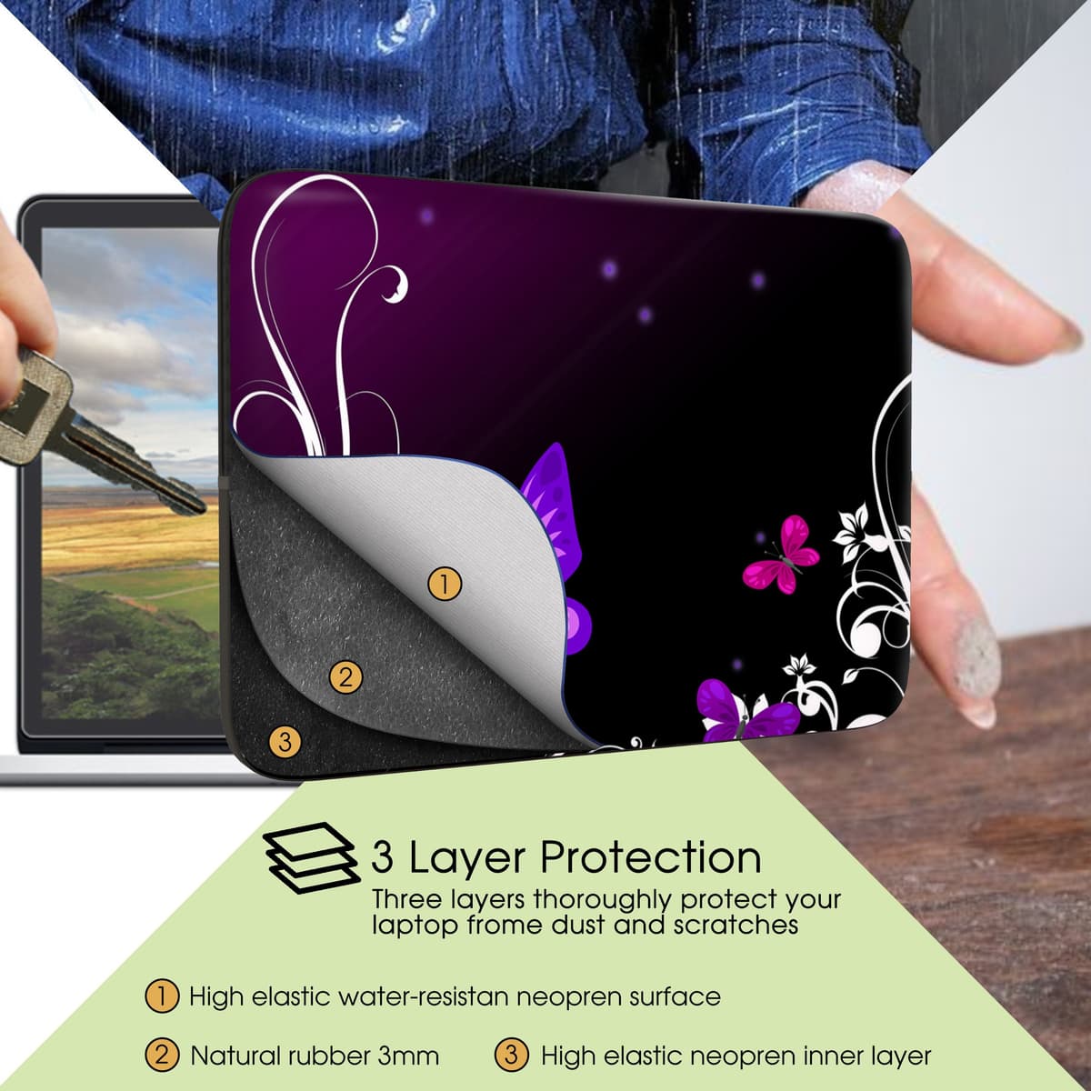 Sidorenko 11,6 Pulgada Funda Laptop para MacBook/Chromebook | Funda para computadora de Neopreno | Funda con Cremallera Duradera Protección de 3 Capas, Resistentes al Agua — view 3
