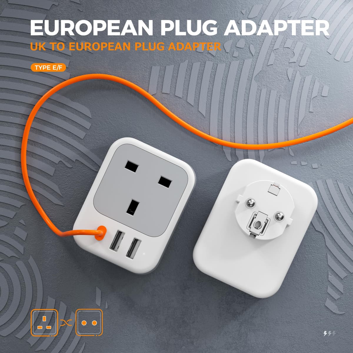 TESSAN UK to European Plug Adapter 2 Pack, USB C Travel Adapter UK to Europe with 3 USB, 4 in 1 Type E F EU Plug for Euro Spain France Turkey Germany Egypt Norway Iceland Greece Portugal Poland — view 2