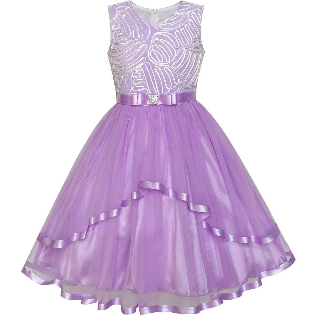 Sunny Fashion Flower Girls Dress Blue Belted Wedding Party Bridesmaid Size 4-12 — view 26