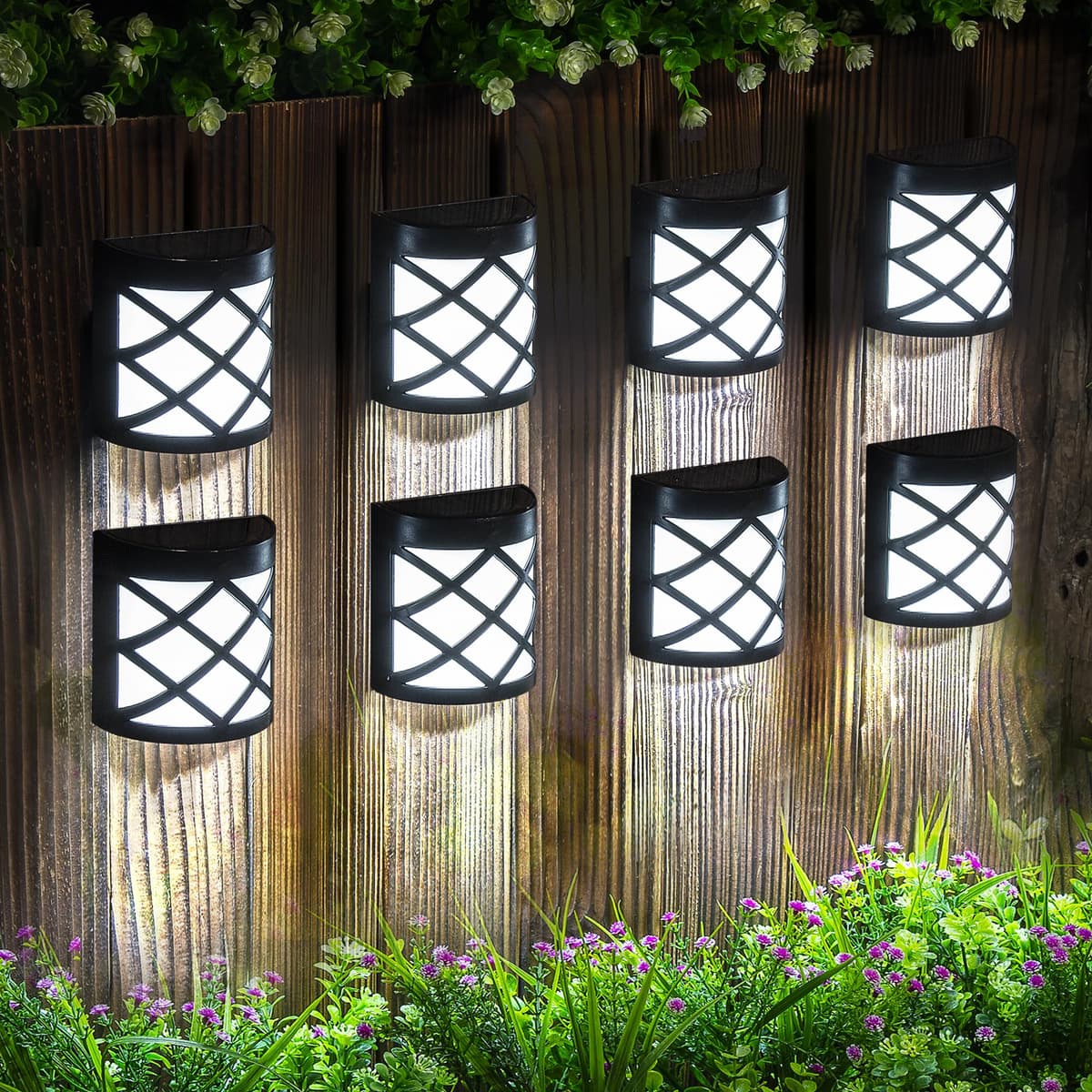 Solpex Solar Fence Lights, 8 Pack Solar Wall Lights, Waterproof 6 LED Deck Lights, Decorative Outdoor for Fence, Deck, Patio, Stairs, Yard, Pathway (Cold White)