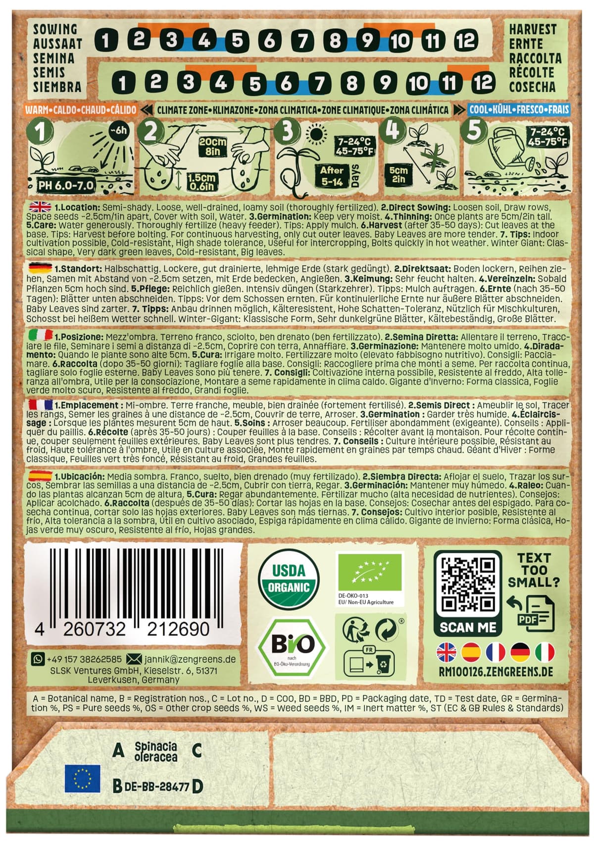 ZenGreens® - Semillas de espinaca winter giant bio — view 3