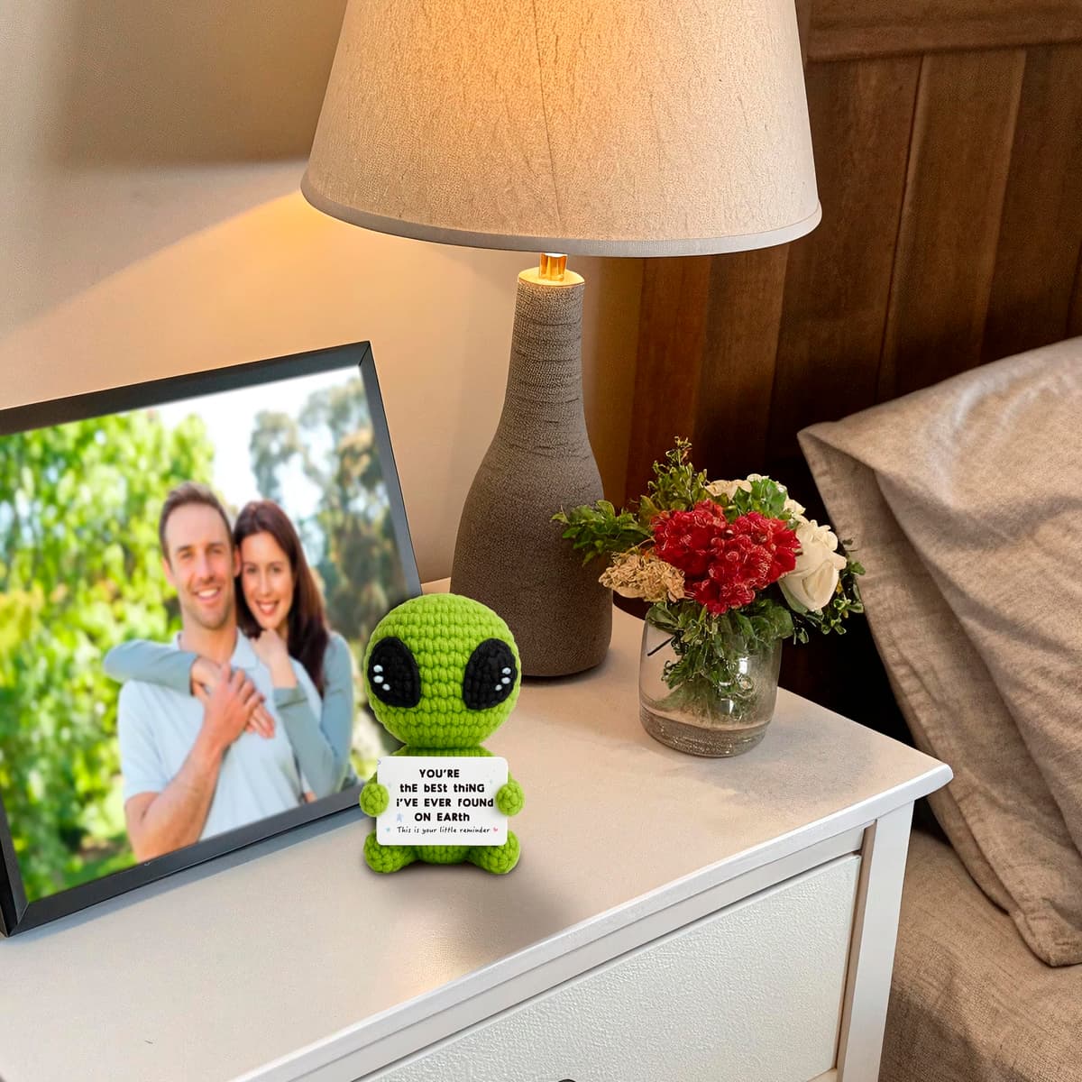 Crochet Alien Plush with Love Message – “You’re the Best Thing I’ve Ever Found on Earth” – Handmade Valentine’s Day Gift for Girlfriend, Boyfriend, Wife or Husband – Cute — view 3