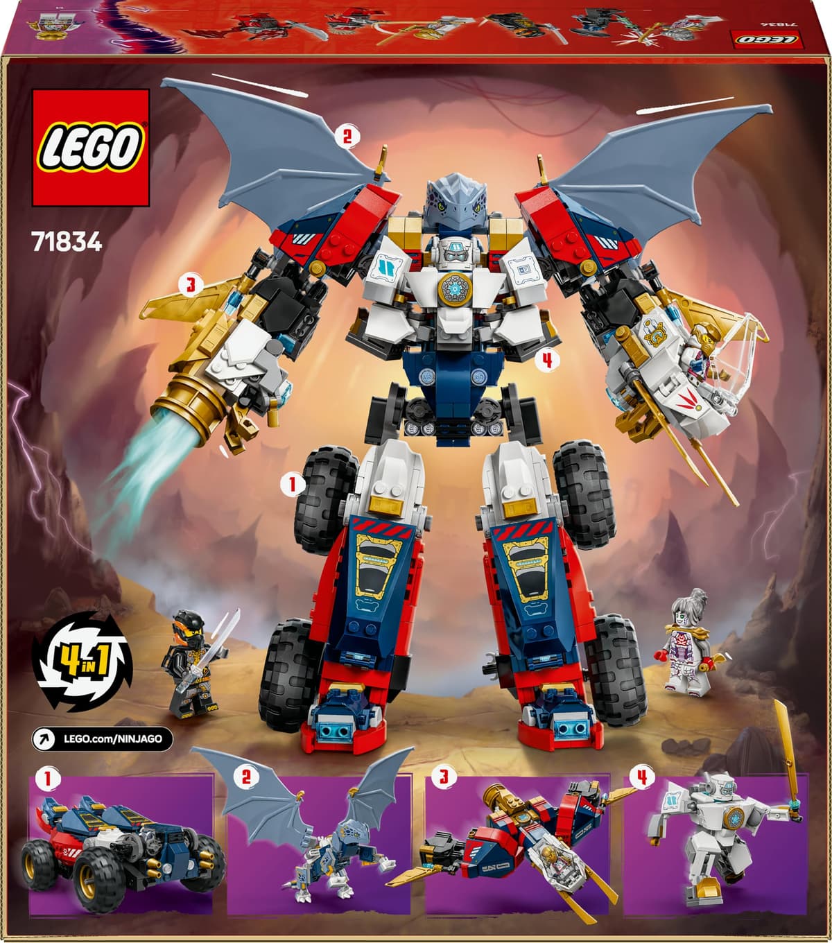 LEGO NINJAGO 4in1 Zane’s Ultra Combiner Mech Toy - Rebuilds into a Jet, Car Model, Dragon & Ninja Figure - Incl. 6 Minifigures for Role Play - Building Set for 9+ Year Old Boys & Girls - 71834 — view 11